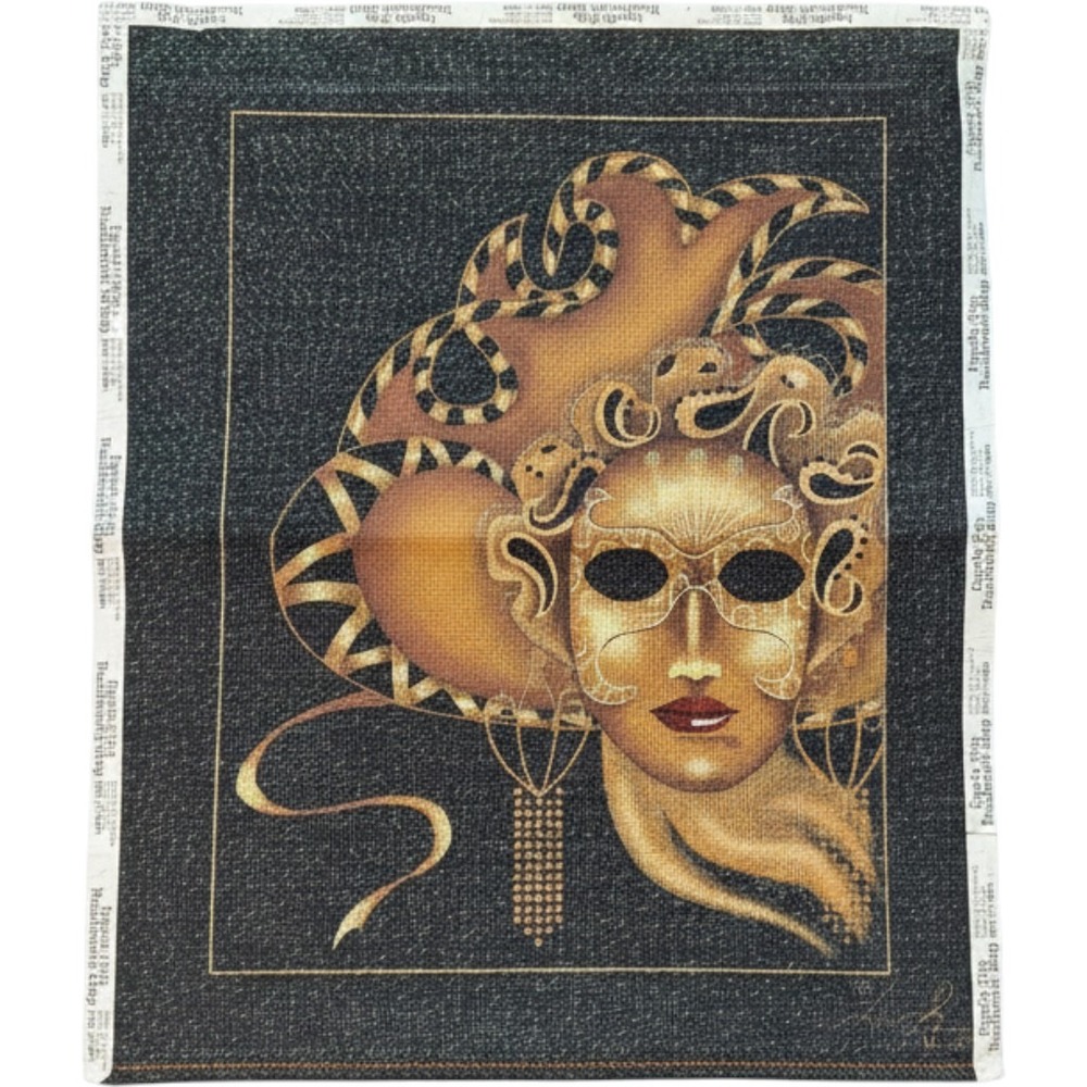 Anthony Minieri Gold Venetian Mask Hand Painted Needlepoint Canvas Silk Kit